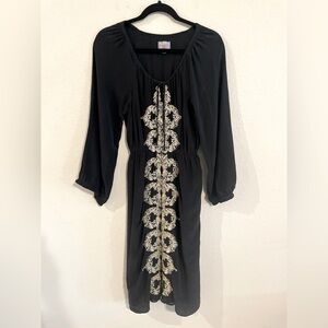Plenty By Tracy Reese Anthropologie Women Midi Dress Black 100% Silk Embroidered